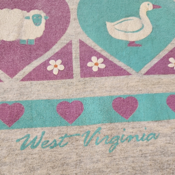 Vintage 90s Layered Rabbit Sheep Duck West Virginia Tee Easter - Picture 4 of 9